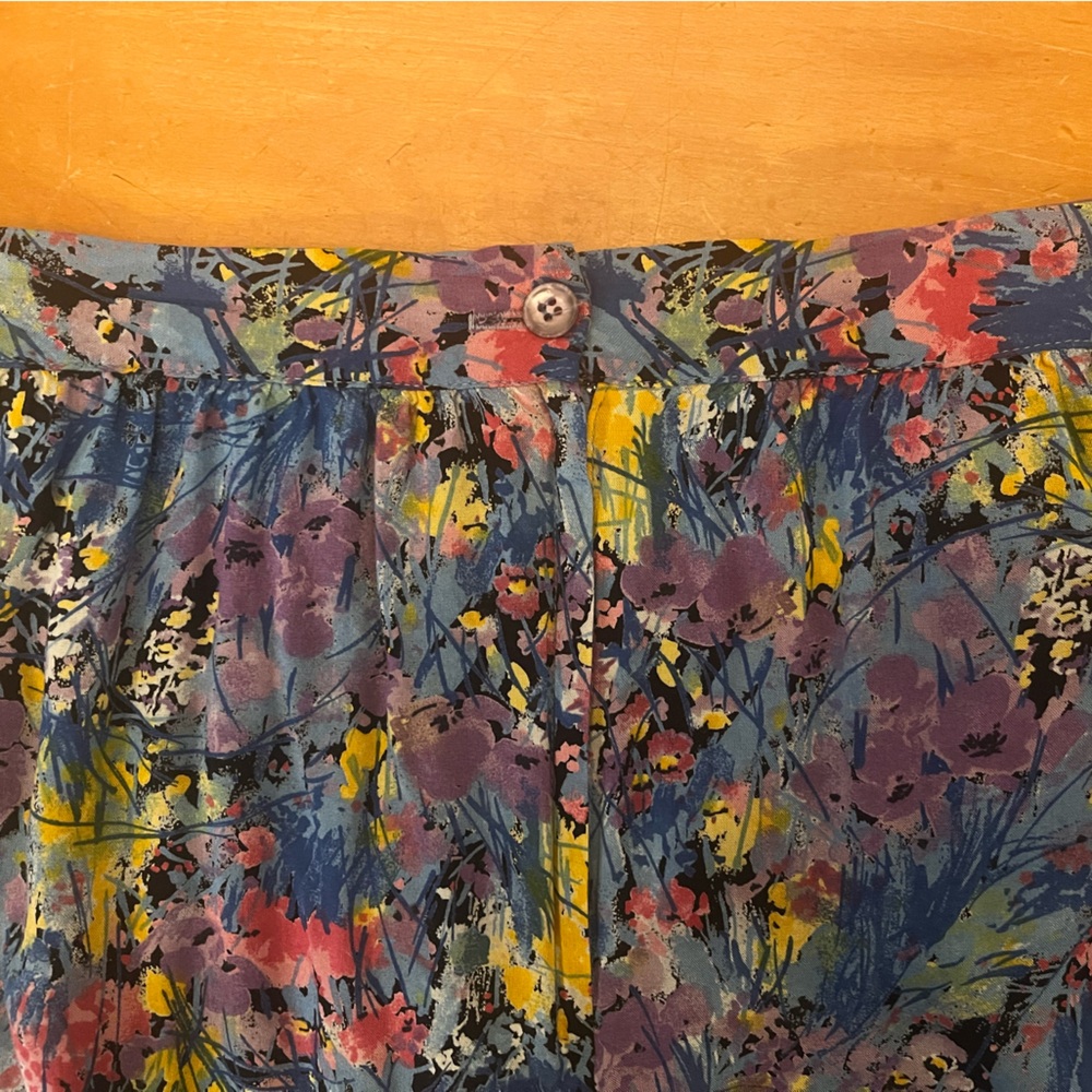 Vintage CODE 7 Floral Abstract Pleated MIDI Skirt•27”Waist•Pockets - Picture 6 of 8